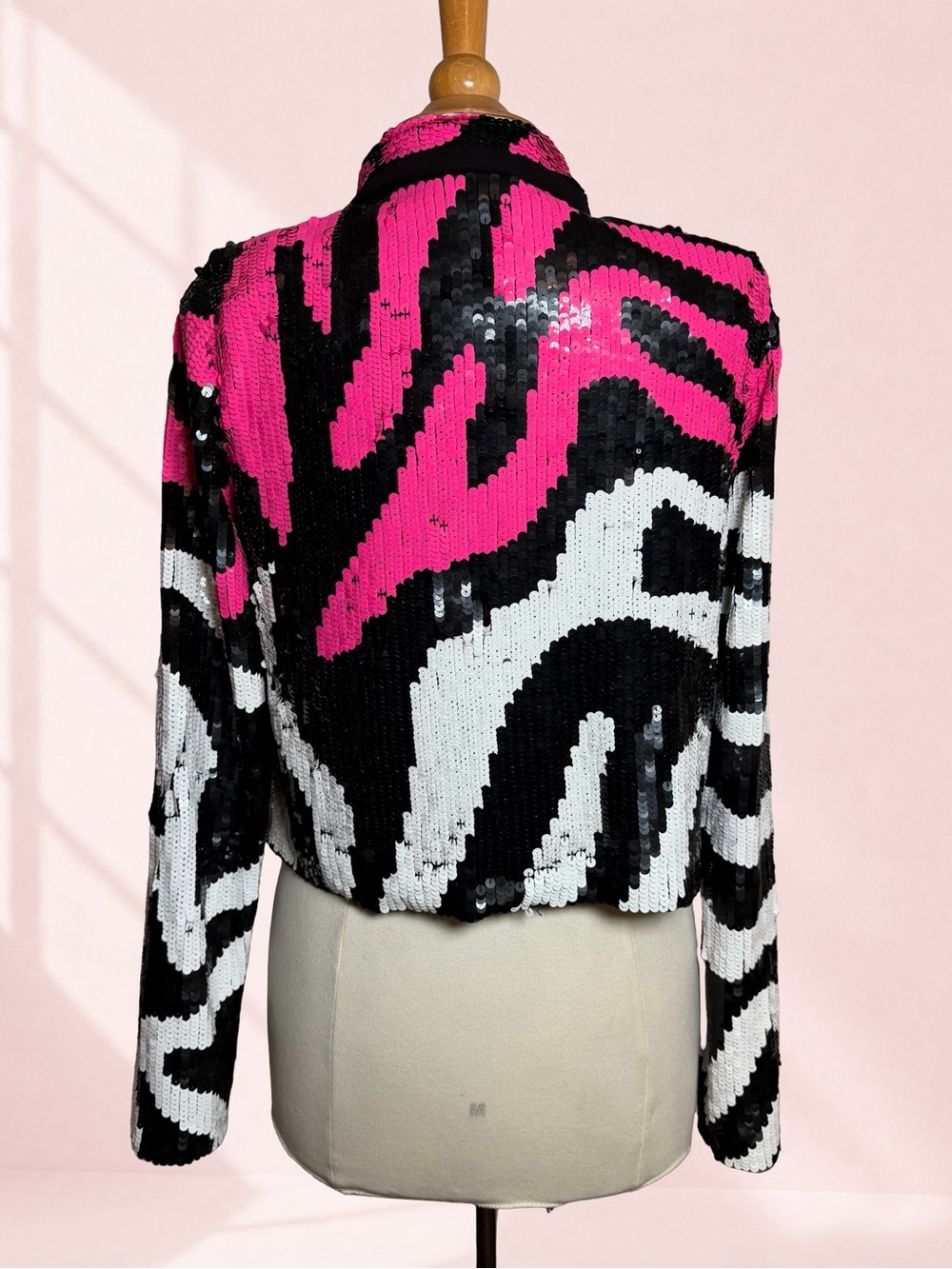 Nasty Gal Collection Zebra Sequin Cropped Jacket Pink Black White 6 - Picture 5 of 12